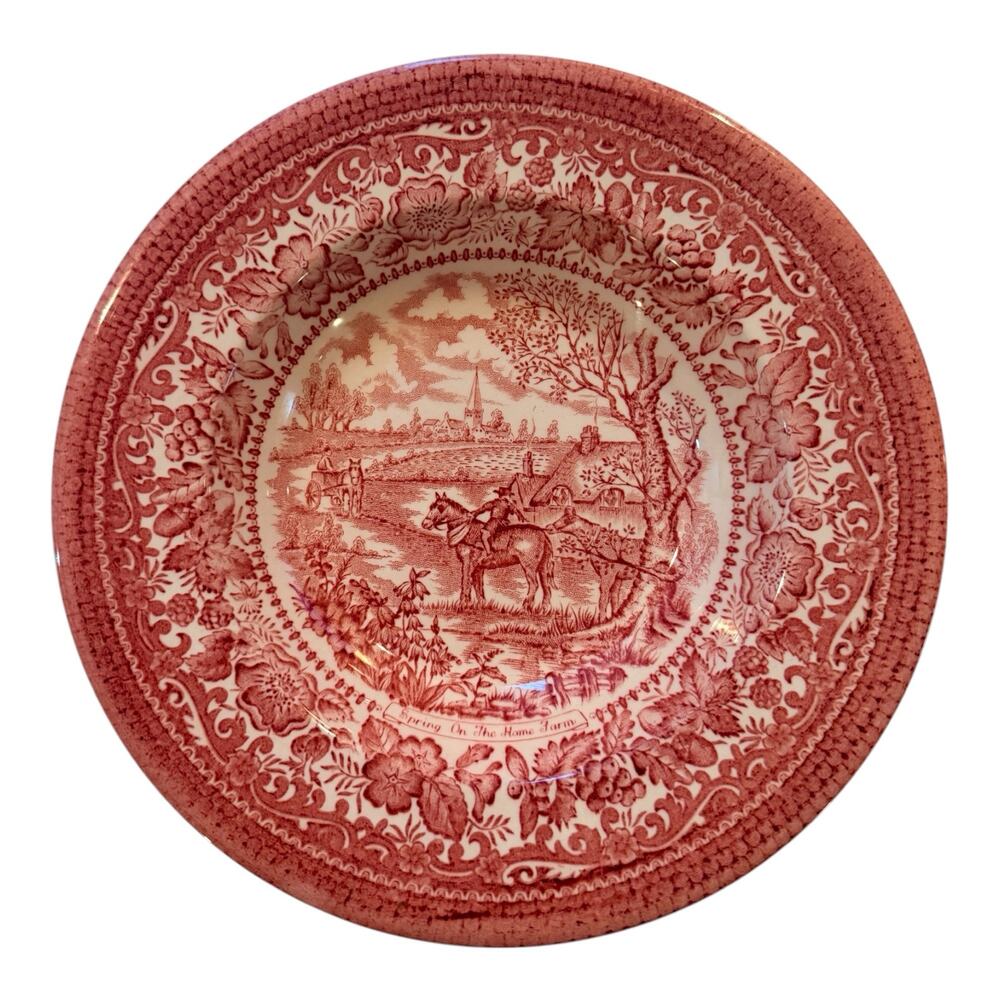English Ironstone Red Transferware 9" Bowl Spring On Home Farm